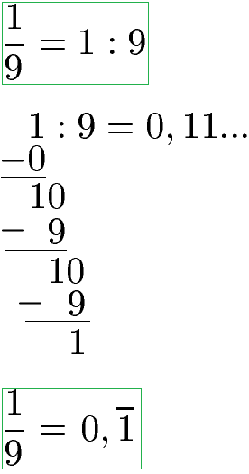 Bruch in Dezimalzahl umwandeln 1:9