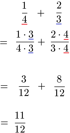 Bruchrechnung: Ungleichnamige Brüche erweitern und ausrechnen