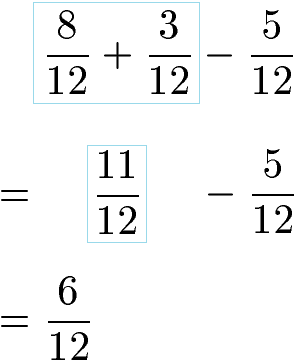 Gleichnamige Brüche addieren und subtrahieren gemischt Beispiel