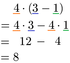 Distributivgesetz Subtraktion Beispiel 1 mit natürlichen Zahlen