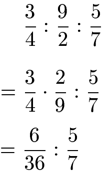 Drei Brüche dividieren: Erste beide Brüche berechnen