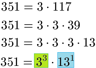 ggT durch Primfaktorzerlegung für Zahl 351
