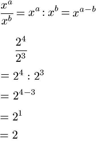 Potenzgesetze dividieren gleiche Basis, unterschiedlicher Exponent