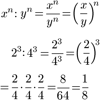 Potenzgesetze dividieren bei gleichem Exponenten, unterschiedlichen Basen