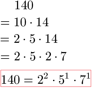 Primfaktorzerlegung Zahl 140 mit Potenzen