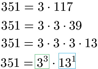 Zerlegung in Primfaktoren kgV und ggT bei 351