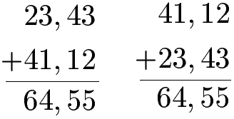 Rationale Zahlen: Kommutativgesetz der Addition mit Dezimalzahlen