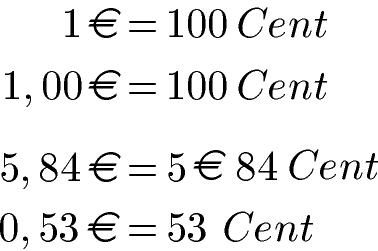 Geldrechnung Cent und Euro