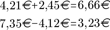 Rechnen mit Cents und Euros, Kommazahlen