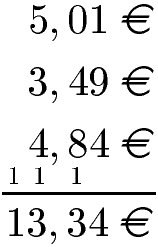 Schriftliche Addition mit Geldbeträgen und Überträgen