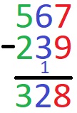 Schriftliche Subtraktion Beispiel 2 mit Übertrag