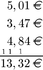 Textaufgaben Geld Beispiel 2: Addition mit Übertrag