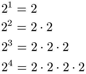 Zweierpotenzen mit Exponenten 1 bis 4